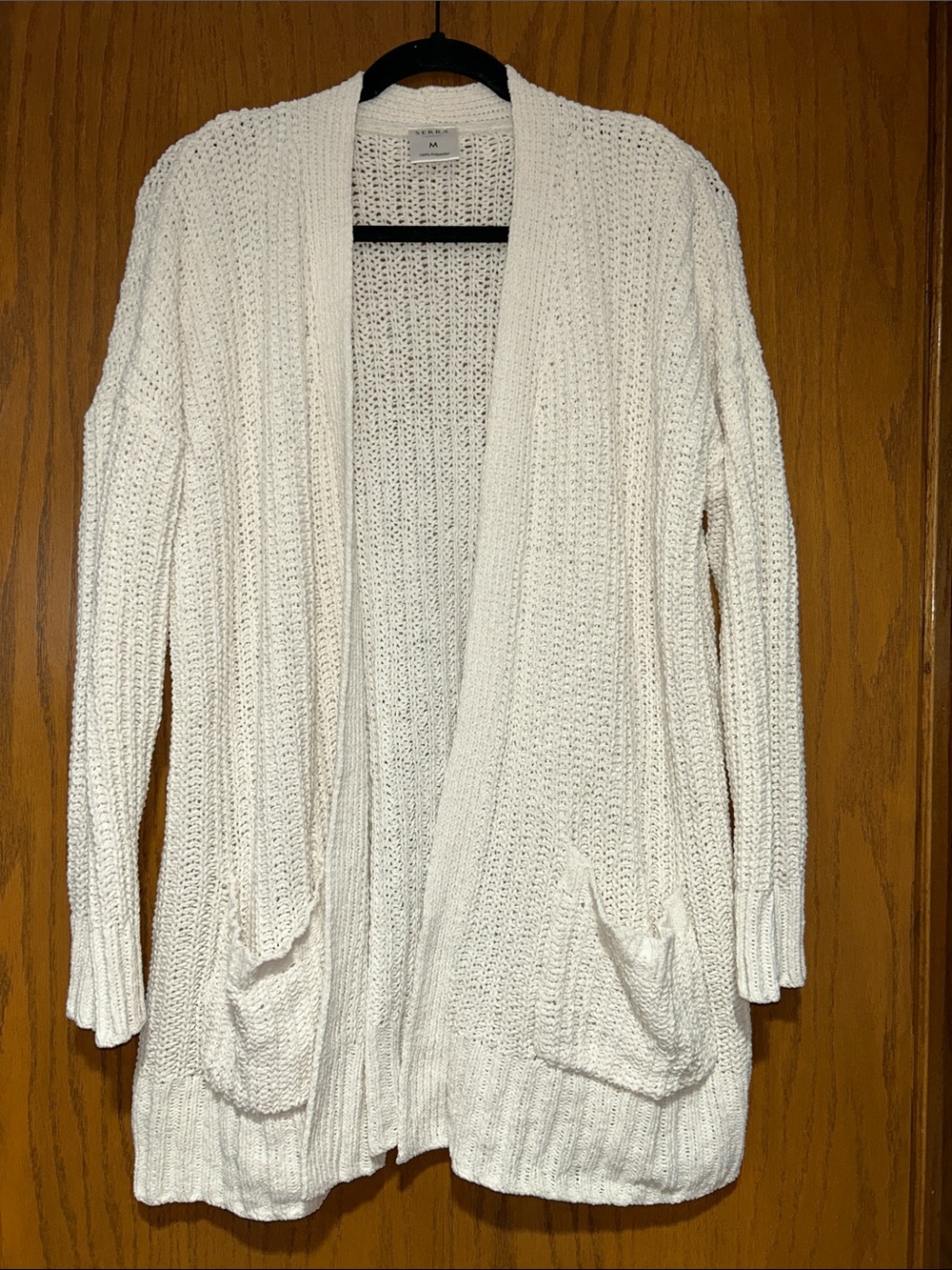 Cream Open-Front Knit Cardigan Sweater